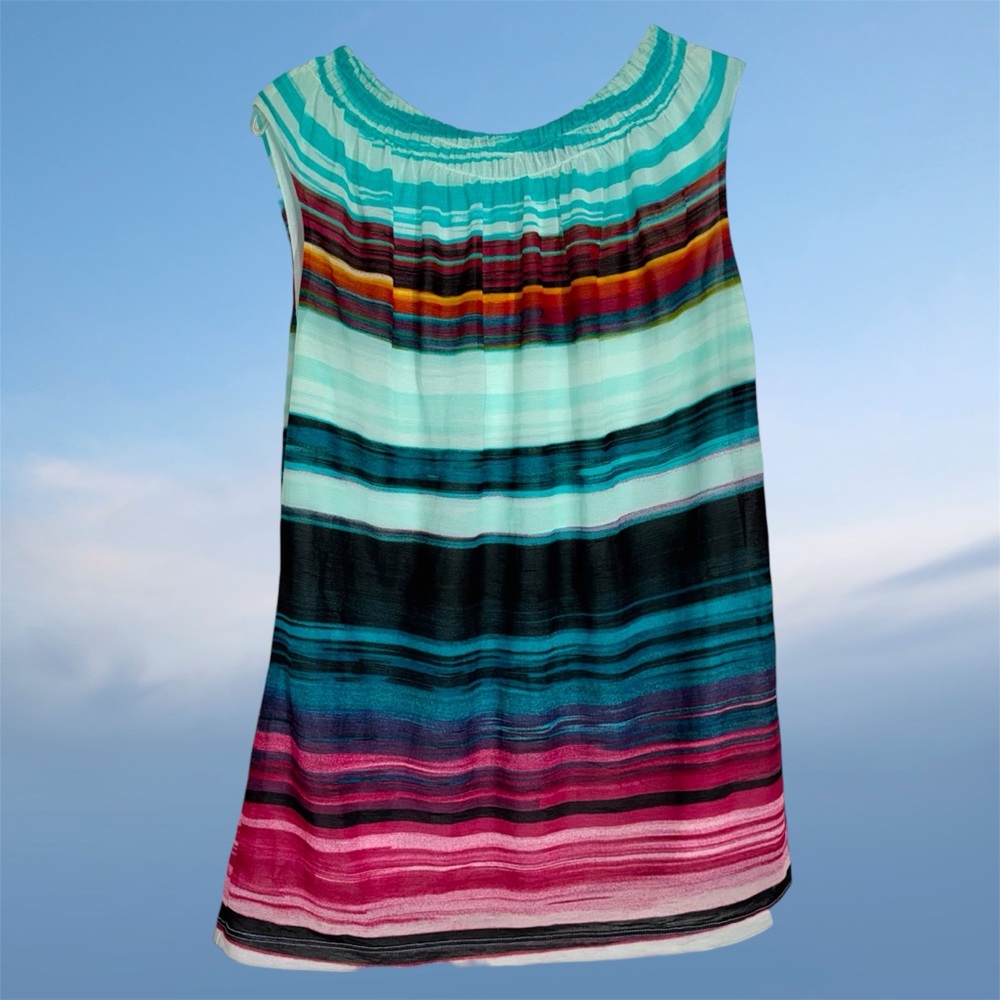 Worthington Striped Sleeveless Career Blouse in Teal, Turquoise & Magenta M